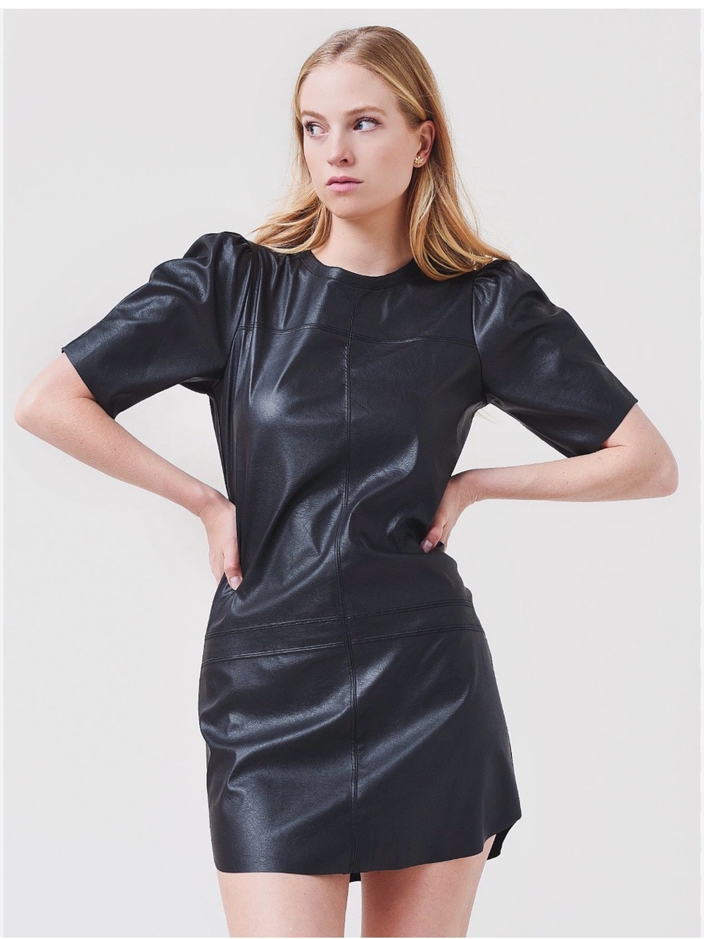 Lavender Brown Black Faux Leather Mini Dress